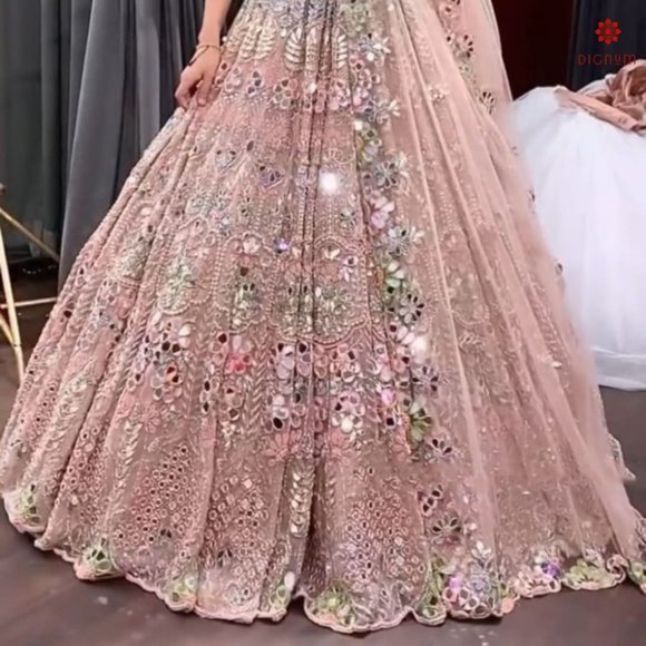Baby Pink Designer Heavy Work Partywear Lehenga - Picture 4 of 5